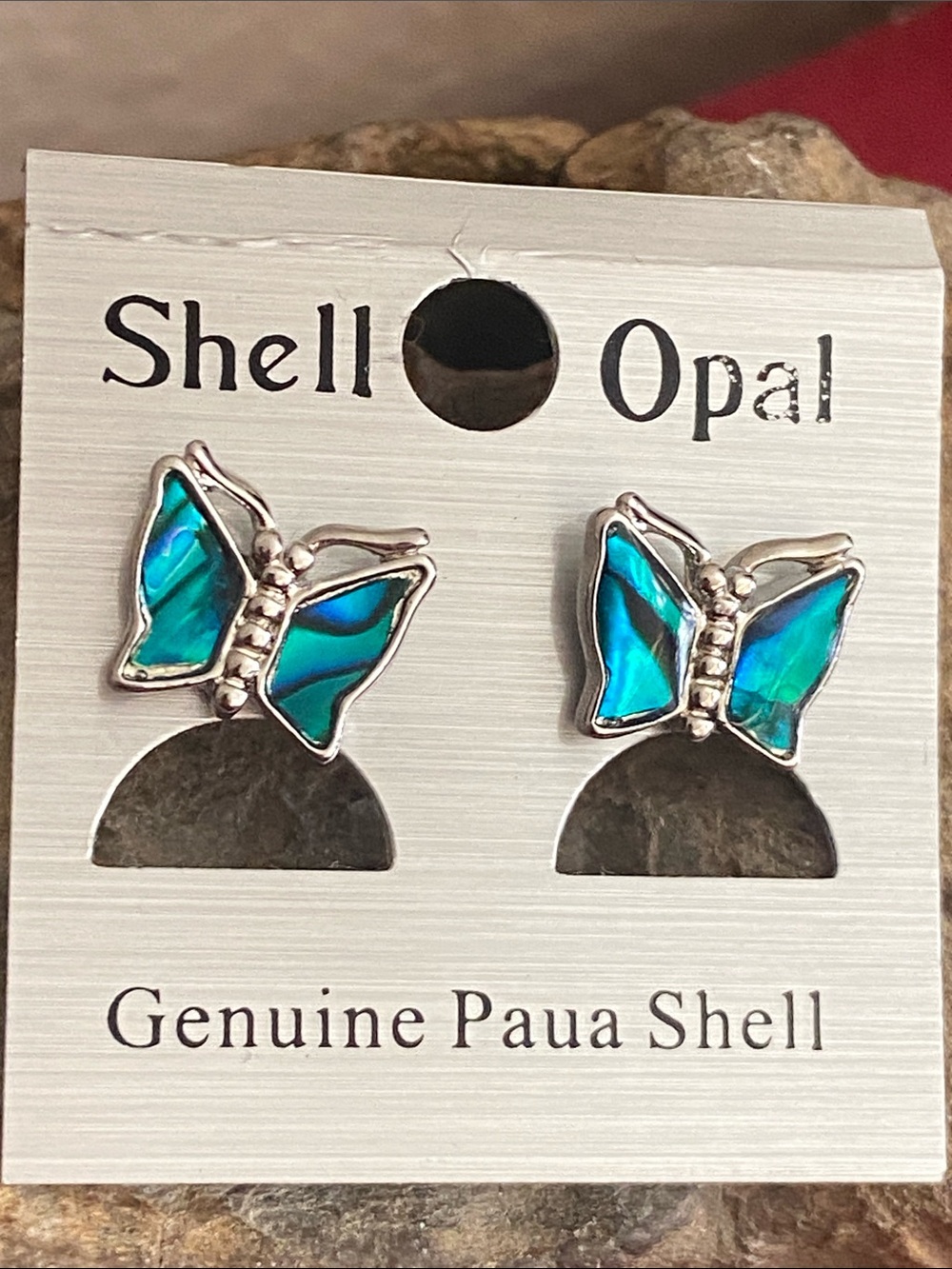 Genuine Paua Shell Butterfly Stud Earrings